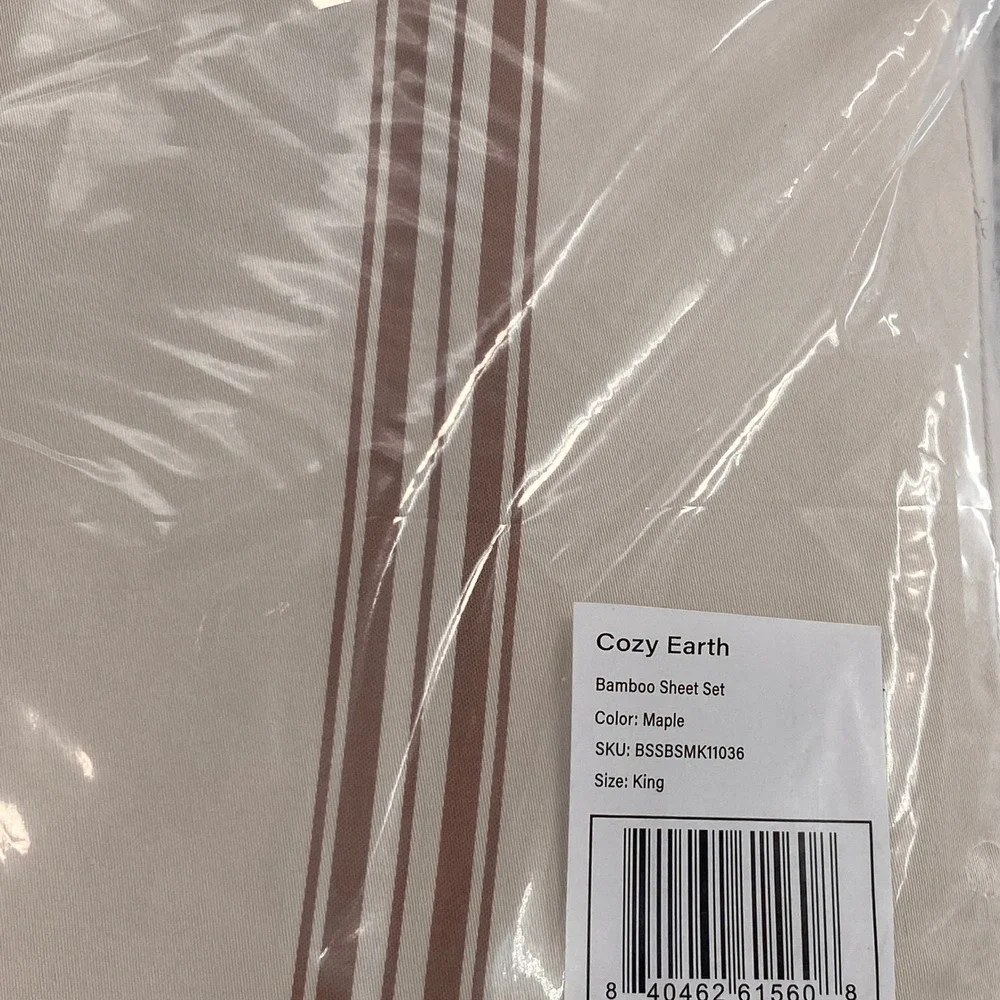 Cozy Earth Sheet Set King Maple Brown Striped Bamboo Viscose Cooling Bedding